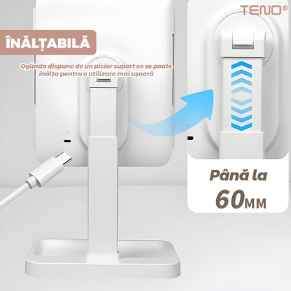 Oglinda Cosmetica Teno, pliabila, iluminare LED, marire X2 si X3, alb, inaltabila, cu oglinzi laterale