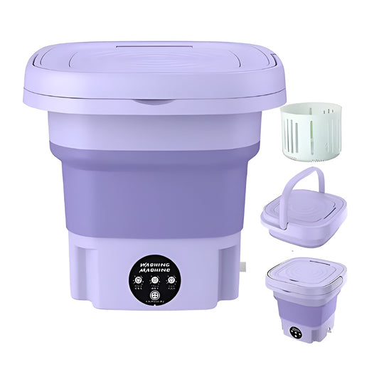 Masina de Spalat Rufe Portabila si Pliabila Macvi®, 6.5L, Functie Stoarcere, 3 Programe de Spalare, Compacta, Mov