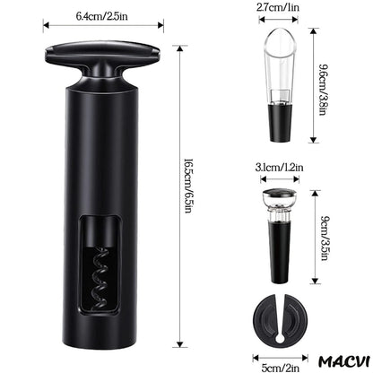 Set deschizator Macvi® 2-in-1 pentru vin, tirbuson profesional cu taietor folie, dop vacuum si aerator, design ergonomic, argintiu