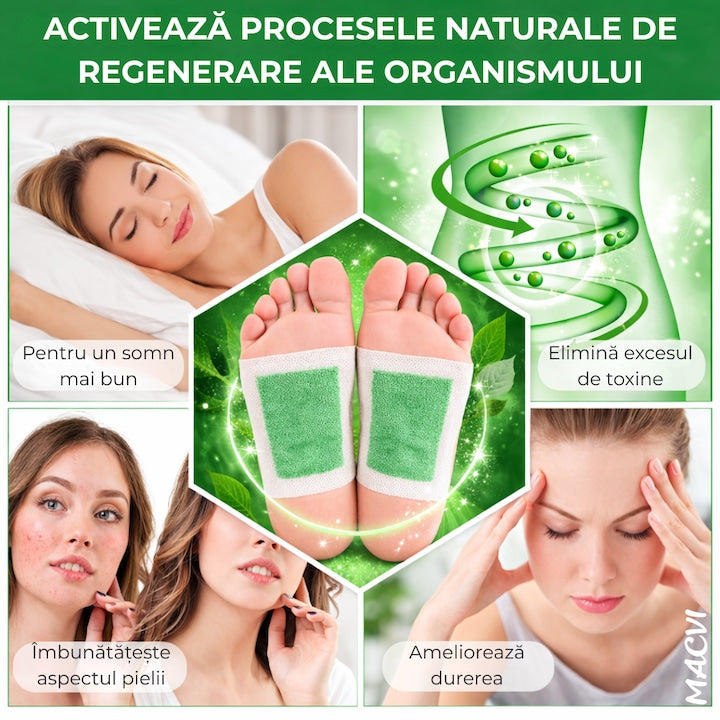 Set 10 Plasturi Plasturi Detox KINOKI Macvi® pentru Picioare cu ceai verde, Detoxifiere Naturala, Eliminare Toxine, Reducere Miros Neplacut, Imbunatatire Somn, Relaxare si Revitalizare
