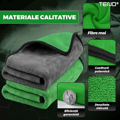Prosop Auto din Microfibra Teno®, super absorbant, 2 straturi, materiale calitative, cusatura rezistenta, usor de curatat, lustruieste, 70 x 90 cm, verde