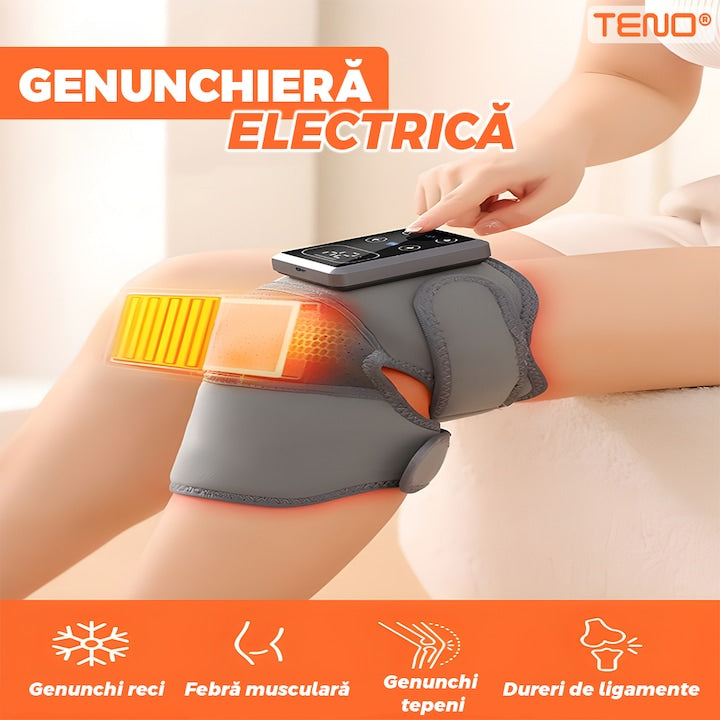 Aparat de Masaj 3 in 1 pentru Genunchi Teno®, 5 incalziri, 3 masaje, pentru cot si umar, ameliorarea durerilor, usor de utilizat, reincarcabil, gri