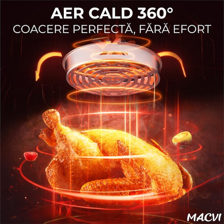 Friteuza cu aer cald digitala 3 in 1 Macvi® fara ulei 12 L 1700W control touch 11 programe LED negru auriu
