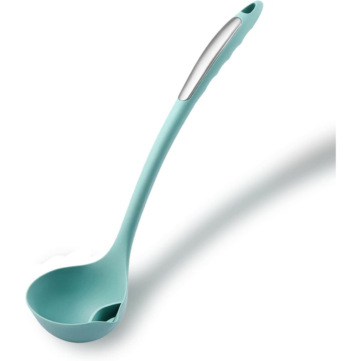Polonic separator de grasime Macvi, silicon alimentar, rezistent la caldura, albastru