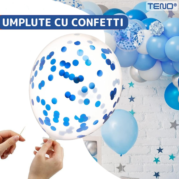 Set 10 Baloane Teno®, Confeti, pentru Petreceri/Aniversari/Evenimente, o singura dimensiune, 2 culori, latex, albastru inchis