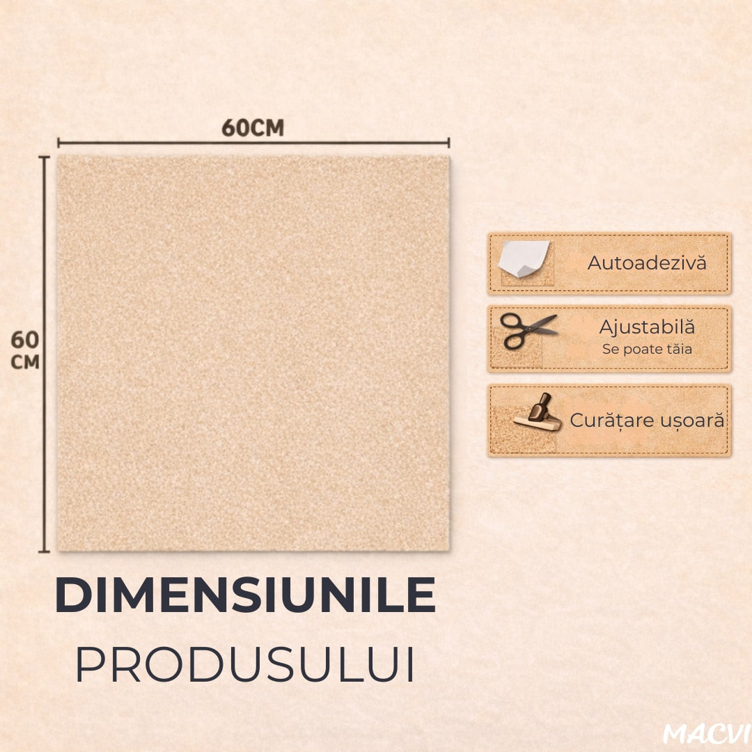 Mocheta scari Macvi® dale autoadezive 60x60 cm, 1 buc. mocheta textila, ajustabila, montaj rapid fara unelte, curatare usoara, potrivita pentru scari, camera copiilor, dressing, aplicare rapida