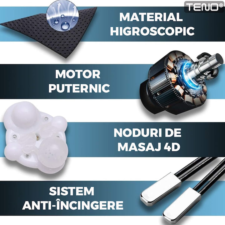 Aparat Profesional pentru Masaj Cervical Teno®, spate, lombara, abdomen si picioare, shiatsu, 4 puncte de masaj, negru