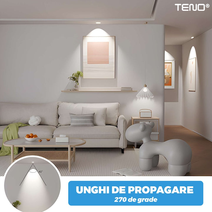 Bec LED GU10 Teno®, durata de viata de 20.000 de ore, temperatura culoare 6400K, 5W, 450 lm, tensiune alimentare 220-240V, alb rece