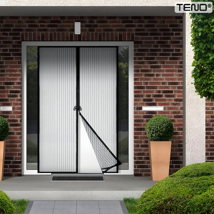 Plasa pentru Usa cu Inchidere Magnetica Teno®, anti-insecte, tanrari, muste, paianjeni, montare velcro, materiale calitative, rezistenta, 185x104 cm, negru