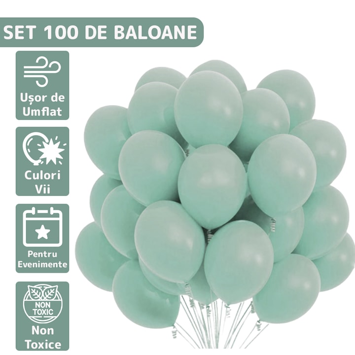 Set 100 Baloane Teno®, pentru Petreceri/Aniversari/Evenimente, o singura dimensiune, latex, turcoaz