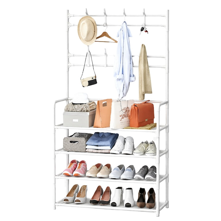 Cuier multifunctional Macvi® pentru haine si incaltaminte, 171x80x26.5 cm, material durabil, design ergonomic si modern, negru