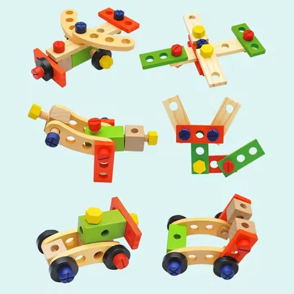 Trusa Unelte din Lemn Macvi® Montessori pentru Copii, Joc Educativ de Bricolaj si Asamblare 3 +