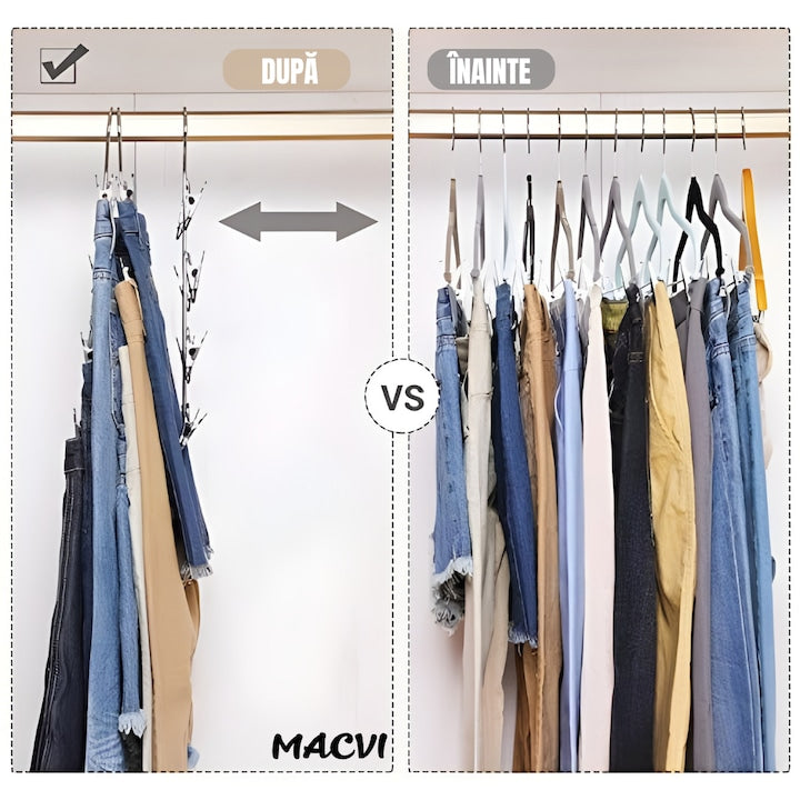 Umeras Macvi® pentru fuste si pantaloni, suport cu 4 niveluri, metal rezistent, economisire spatiu, 37.5x32.5 cm