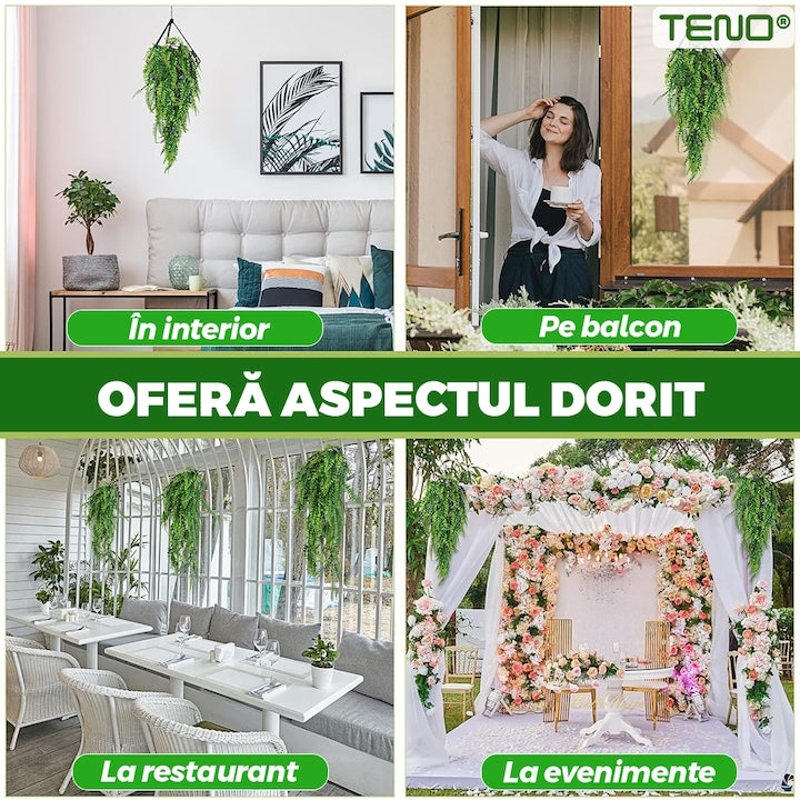 Set 2 Plante Artificiale Tip Iedera Teno®, ramuri agatatoare, aspect natural, rezistente la conditii meteo, frunze detasabile, interior/exterior, 85 cm, verde