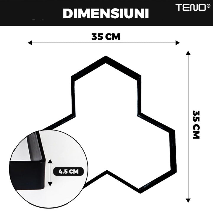 Matrita cu Contur pentru Turnat Pavaj Teno®, pentru beton amprentat sau piatra decorativa, imita piatra naturala, imbunatateste aspectul gradinii, plastic, model 2, 35 x 4 cm, negru