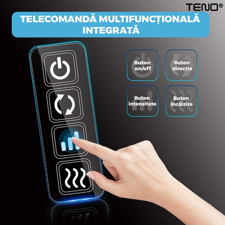 Aparat Profesional pentru Masaj Cervical Teno®, spate, lombara, abdomen si picioare, shiatsu, 4 puncte de masaj, negru