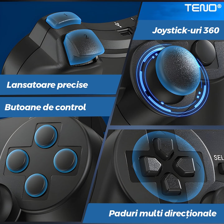 Controller Wireless DoubleShock Teno®, compatibil cu PS3, joystick-uri analog, vibratie dubla, baterie performanta, negru
