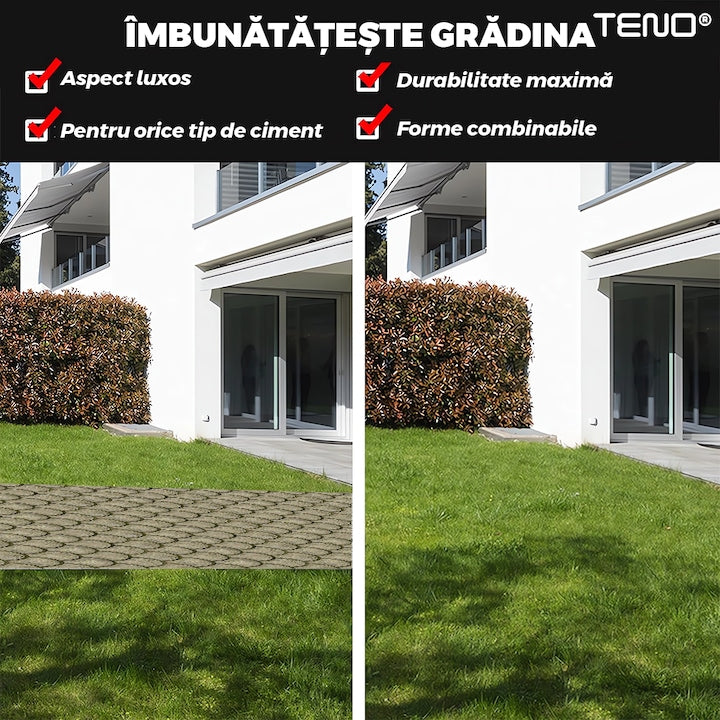 Matrita cu Contur pentru Turnat Pavaj Teno®, pentru beton amprentat sau piatra decorativa, imita piatra naturala, imbunatateste aspectul gradinii, plastic, model 7, 51.5 x 35.5 x 4 cm, negru