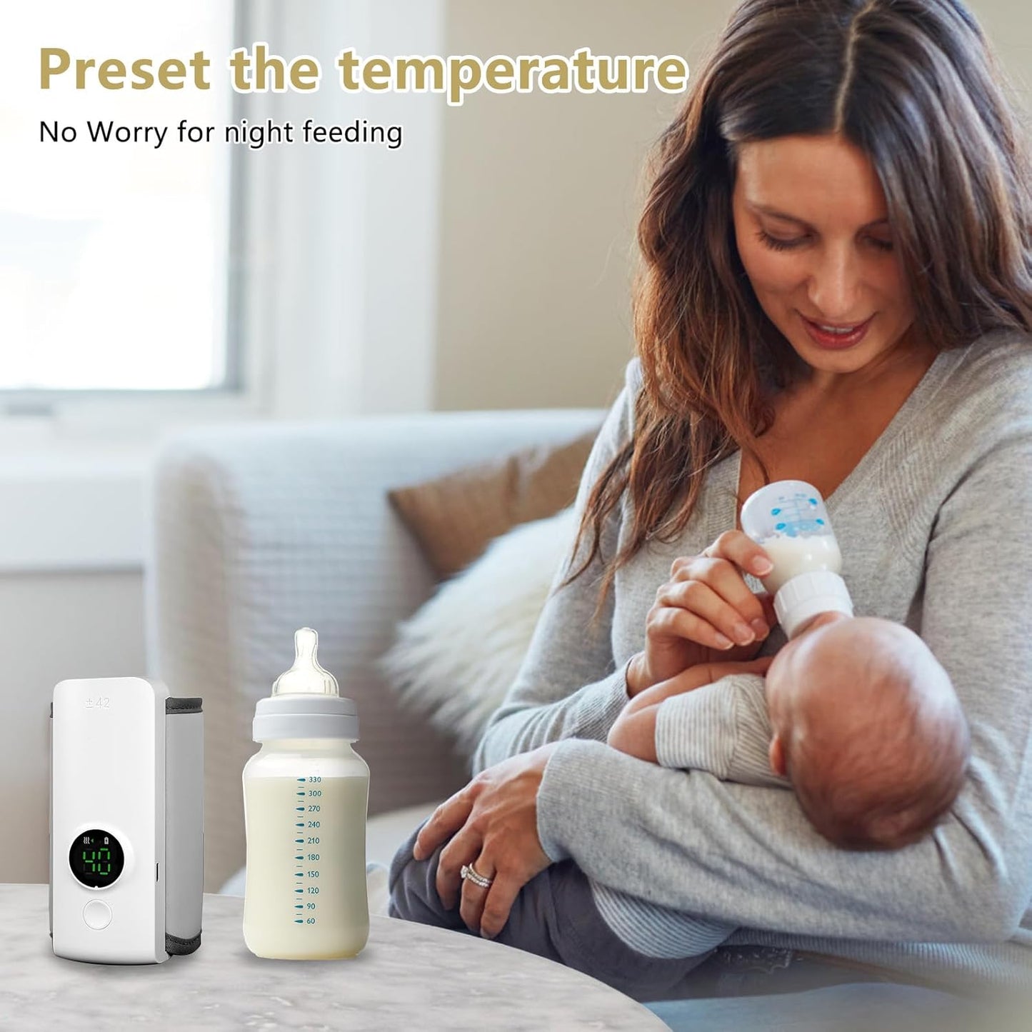 Incalzitor portabil pentru biberoane MACVI, 6 niveluri temperatura, mentinere caldura pana la 5 ore, alimentare USB, 300 ml