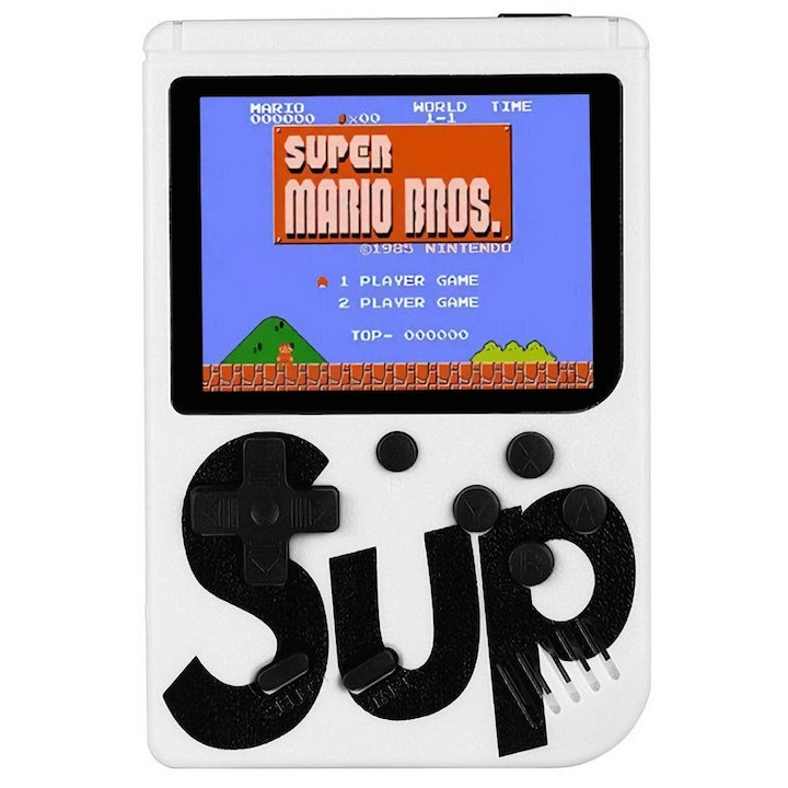Mini Consola Jocuri Retro Game Box Teno®, SR-90, 400 in 1, rotita volum, portabila, cablu AV, incarcare USB-MINI, autonomie ridicata, 11x8 cm, alb