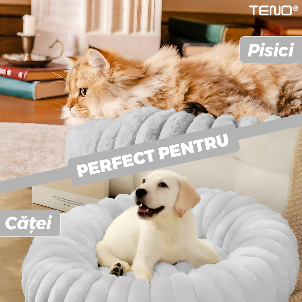 Pat Teno pentru animale, moale si pufos, gri, diametru 90cm