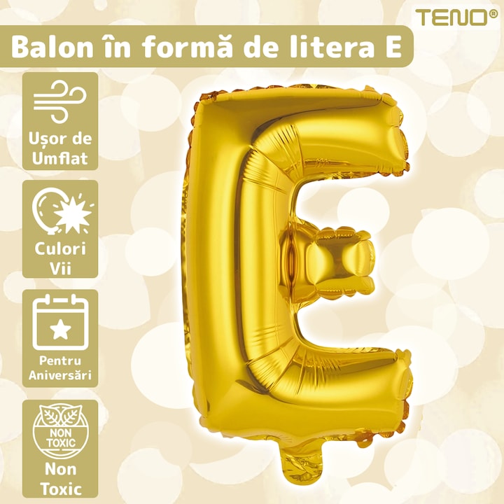 Balon in Forma de Litera E Teno®, metalizat, pentru Petreceri/Aniversari/Evenimente, rezistent, folie, gold, 40 cm