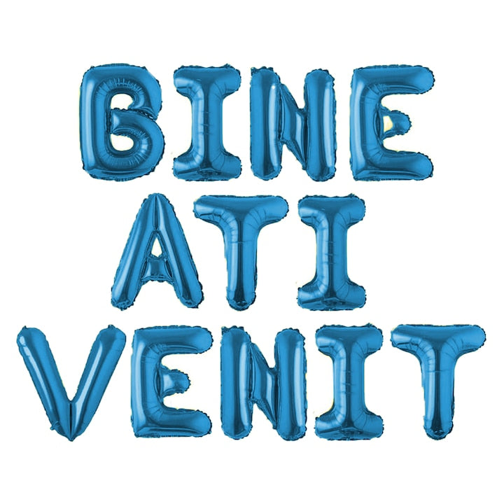Set 12 Baloane Teno®, Litere, pentru Petreceri/Aniversari/Evenimente, o singura dimensiune, o culoare, metalizate, folie, model BINE ATI VENIT albastru, 45 cm