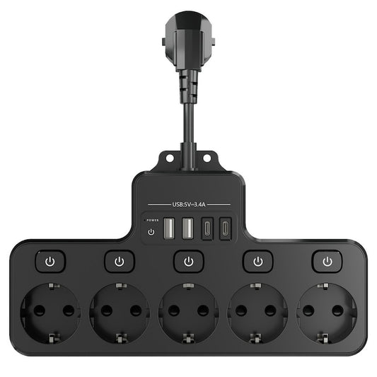 Multipriza Macvi cu 4 prize Schuko, 4 porturi USB, control individual, 4000W, extensie electrica pentru birou si acasa