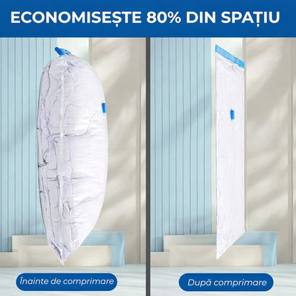 Set 11 Piese Saci de Vidat Macvi®, 10 Saci Vacuum Reutilizabili + Pompa Manuala, 40×60 cm, 50×70 cm, 60×80 cm, 80×100 cm, Economisire Spatiu pana la 80%