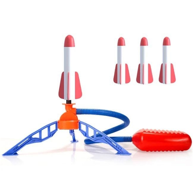 Set Lansator Rachete Macvi® cu Presiune Aer 2 Rachete Directie Reglabila Jucarie Exterior Copii