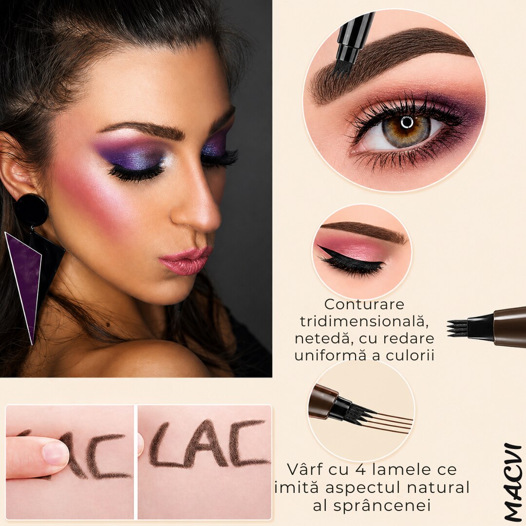 Creion sprancene 3D Microblading, Macvi, rezistent la apa, durata lunga, 01 maro deschis, 5g