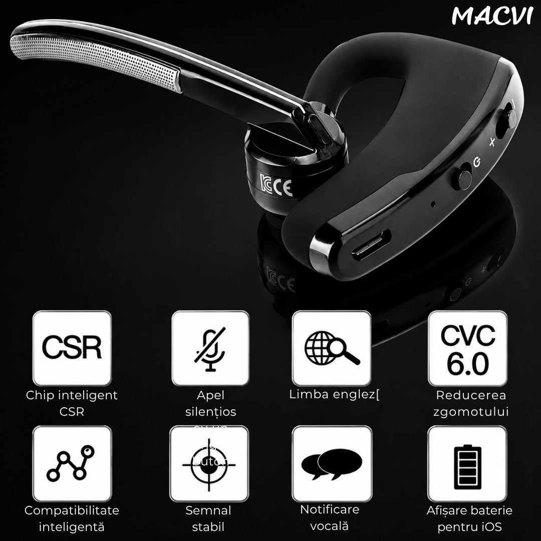Casti Bluetooth tip banda Macvi®, Bluetooth 5.0, reducere zgomot, microfon, autonomie 140H, wireless, negre