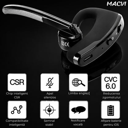 Casti Bluetooth tip banda Macvi®, Bluetooth 5.0, reducere zgomot, microfon, autonomie 140H, wireless, negre
