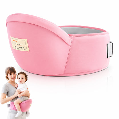 Suport port bebe Macvi® tip marsupiu, cu centura pentru talie, material bumbac premium, burete ergonomic, confortabil, 43 x 22 cm, roz
