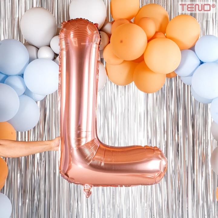 Balon in Forma de Litera L Teno®, metalizat, pentru Petreceri/Aniversari/Evenimente, rezistent, folie, rose gold, 40 cm