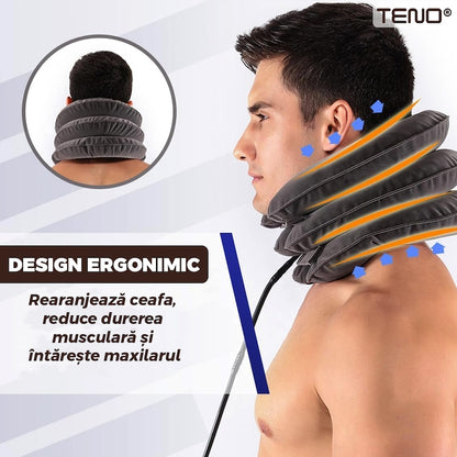 Guler Cervical Teno®, confortabil, moale, ajustabil, usor de umflat, imbunatateste postura, pentru spondiloza si hernie cervicala, maro