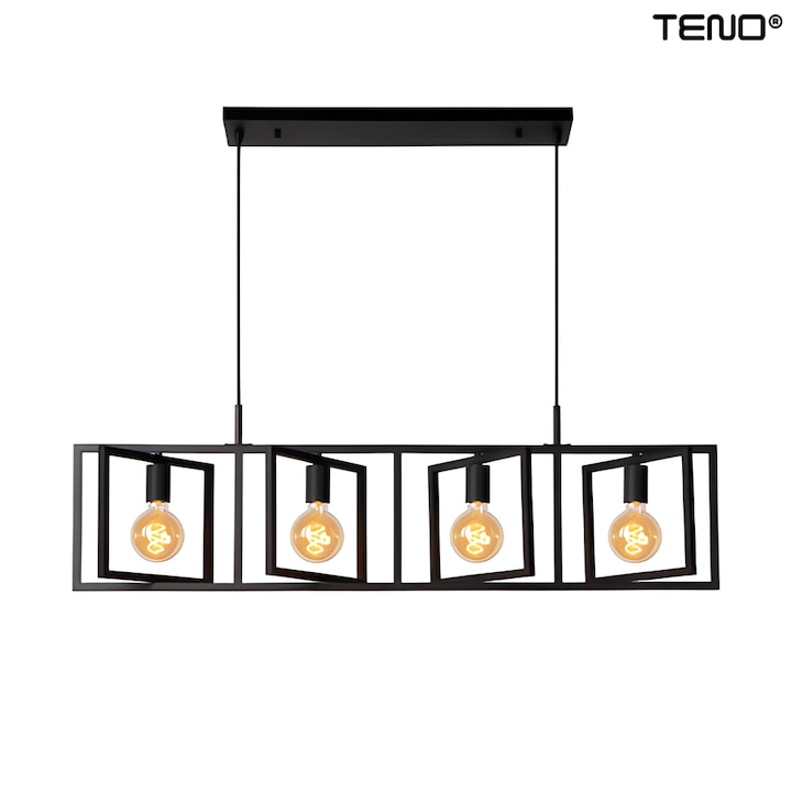 Lustra Teno, 4 cadrane, negru, lumina alb cald, design modern-industrial