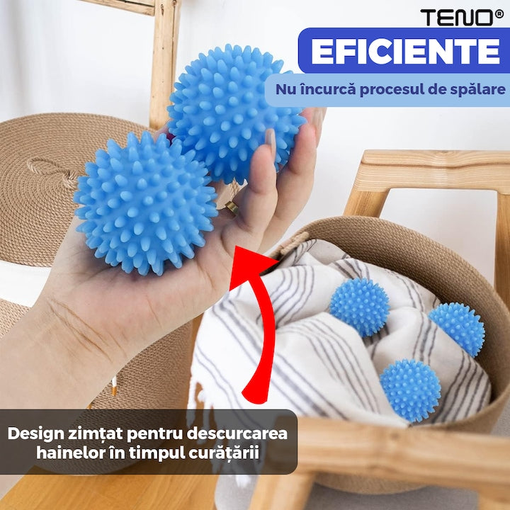 Set 2 Bile pentru Masina de Spalat si Uscator Teno®, reduc timpul de uscare al hainelor, ajuta impotriva sifonarii si incurcarii hainelor, previn incarcarea statica, compacte, reutilizabile, albastru