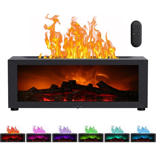 Umidificator de aer inteligent Macvi® 3D cu efect de flacara, aromaterapie, rezervor 200 ml, LED multicolor, silentios, portabil USB, cu telecomanda si 3 moduri de functionare