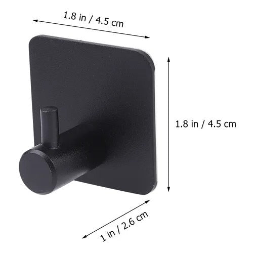 Set 4 cuiere de perete Macvi® din otel inoxidabil, montaj fara gaurire, 2 negre + 2 argintii, rezistente la umiditate, pentru baie si hol