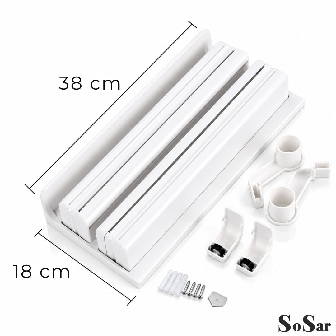 Dispenser Triplu de Bucatarie Sosar® pentru Hartie Folie Alimentara si Folie Aluminiu Suport Perete cu Taiere Usoara Organizator Bucatarie