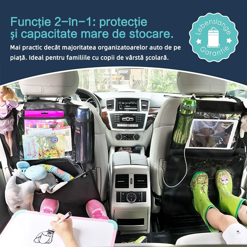 Protectie Scaun Auto Macvi® Organizator Spatar Impermeabil cu Suport Tableta si Buzunare Negru