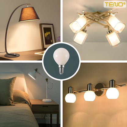 Bec LED E14 Teno®, forma sferica, durata de viata de 20.000 de ore, temperatura culoare 3000K, 7W, 480 lm, tensiune alimentare 220-240V, alb cald