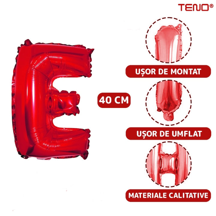 Balon in Forma de Litera E Teno®, metalizat, pentru Petreceri/Aniversari/Evenimente, rezistent, folie, rosu, 40 cm