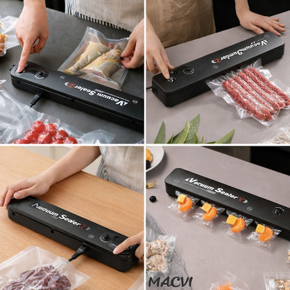 Aparat de Vidat Macvi® Alimente 110W cu Functie de Sigilare, Pompa Puternica, Compact si Usor de Utilizat pachetul include 10 Pungi de Vidat
