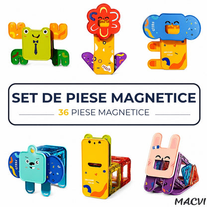 Set 36 piese magnetice constructie Macvi®, joc educativ copii 3 ani+, dezvolta creativitatea, gandirea logica, abilitati matematice, multicolor