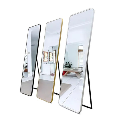 Oglinda de podea Macvi®, rama metalica gold, 150 x 40 cm, colturi rotunjite, eleganta, moderna, montare podea sau perete