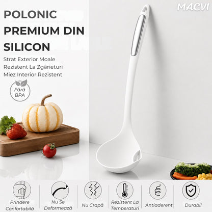 Polonic separator de grasime Macvi®, silicon alimentar, rezistent la caldura, alb