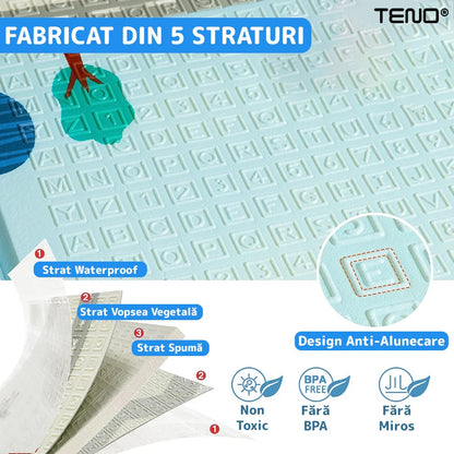 Covoras de Joaca pentru Copii Teno®, 2 fete, termic, anti-derapant, pliabil, protectie impotriva loviturilor, panda si grizzly, 200x180cm, grosime 1 cm, multicolor
