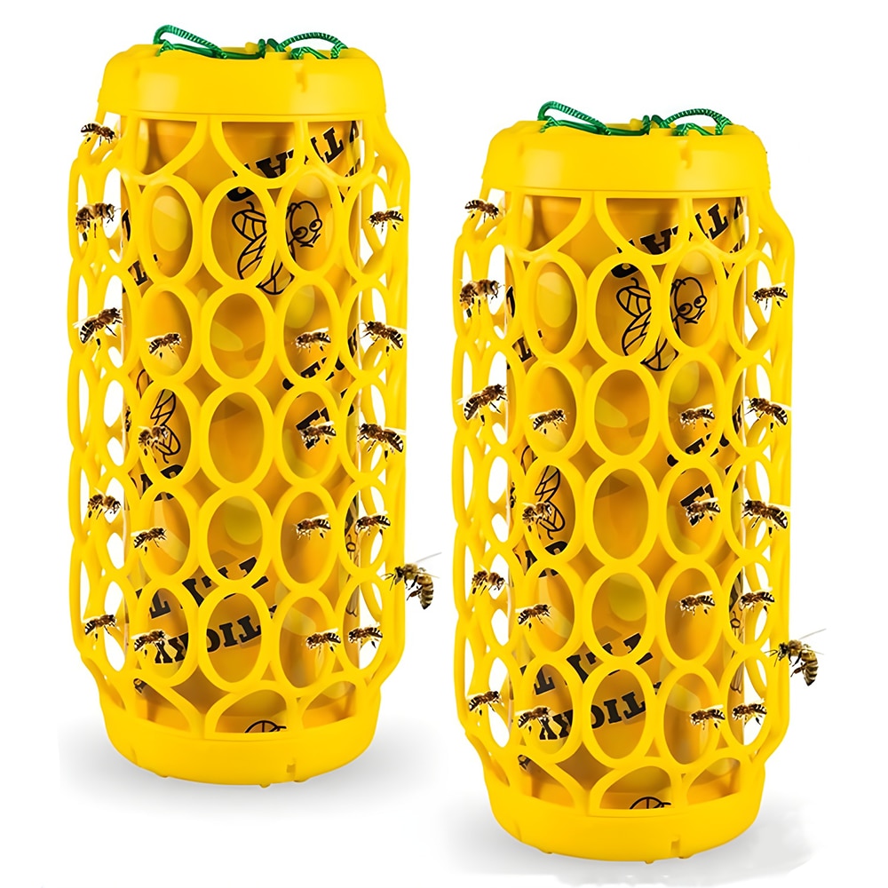 Set 2 capcane Macvi® pentru viespi, cu lipici anti-insecte, 8 foi lipicioase incluse, montare rapida, suport pentru momeala, galben